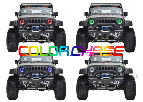 Jeep-Wrangler-2007, 2008, 2009, 2010, 2011, 2012, 2013, 2014, 2015, 2016, 2017-LED-Halo-Headlights-ColorChase-No Remote-7inch-LEDprojector-CCH