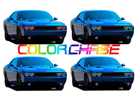 Dodge-Challenger-2008, 2009, 2010, 2011, 2012, 2013, 2014-LED-Halo-Headlights and Fog Lights-ColorChase-No Remote-DO-CL0814-CCHF-WPE