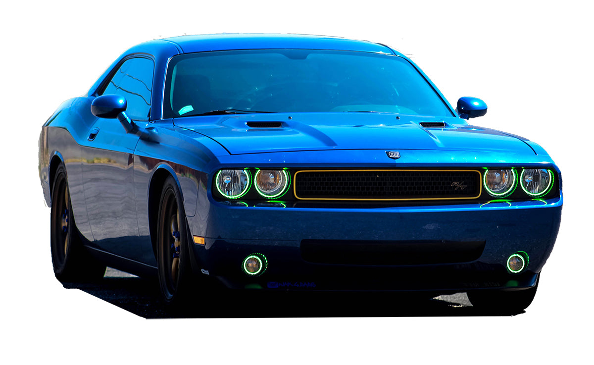 Dodge-Challenger-2008, 2009, 2010, 2011, 2012, 2013, 2014-LED-Halo-Headlights and Fog Lights-ColorChase-No Remote-DO-CL0814-CCHF-WPE