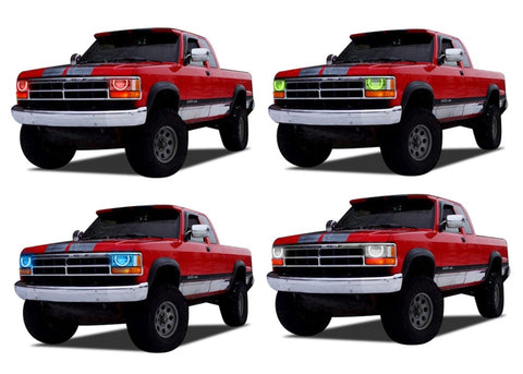 Dodge-Dakota-1991, 1992, 1993, 1994, 1995, 1996-LED-Halo-Headlights-RGB-No Remote-DO-DK9196-V3H