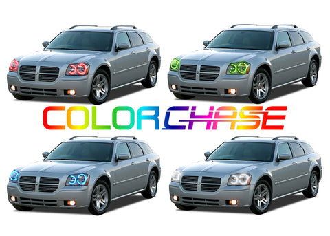 Dodge-Magnum-2005, 2006, 2007-LED-Halo-Headlights and Fog Lights-ColorChase-No Remote-DO-MG0507-CCHF