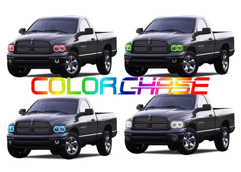 Dodge-Ram 1500-2002, 2003, 2004, 2005-LED-Halo-Headlights-ColorChase-No Remote-DO-RM0205-CCH