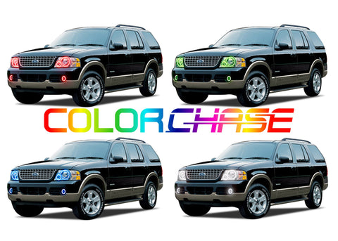 Ford-Explorer-2002, 2003, 2004, 2005-LED-Halo-Headlights and Fog Lights-ColorChase-No Remote-FO-EX0205-CCHF