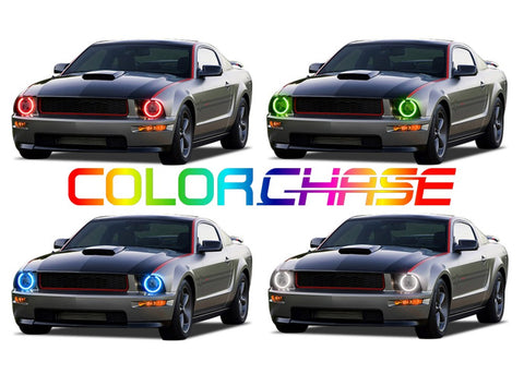 Ford-Mustang-2005, 2006, 2007, 2008, 2009-LED-Halo-Headlights-ColorChase-No Remote-FO-MU0509-CCH