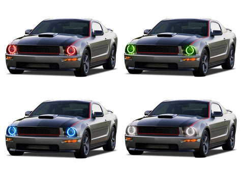 Ford-Mustang-2005, 2006, 2007, 2008, 2009-LED-Halo-Headlights-RGB-No Remote-FO-MU0509-V3H