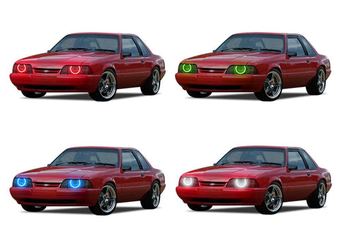 Ford-Mustang-1987, 1988, 1989, 1990, 1991, 1993-LED-Halo-Headlights-RGB-No Remote-FO-MU8793-V3H