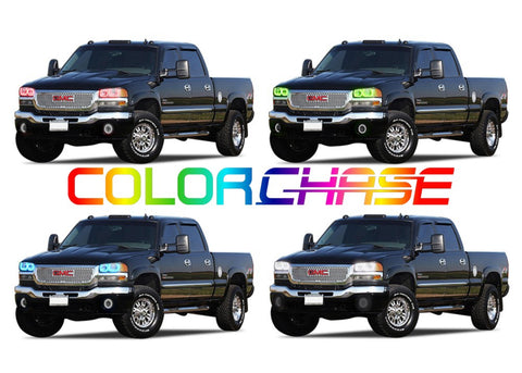 GMC-Sierra 1500-1999, 2000, 2001, 2002, 2003, 2004, 2005, 2006-LED-Halo-Headlights-ColorChase-No Remote-GMC-SR9906-CCH