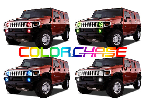 Hummer-H3-2006, 2007, 2008, 2009, 2010-LED-Halo-Headlights and Fog Lights-ColorChase-No Remote-HU-H30510-CCHF