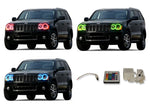 Jeep-Grand Cherokee-2005, 2006, 2007, 2008, 2009, 2010-LED-Halo-Headlights-RGB-IR Remote-JE-GC0510-V3HIR