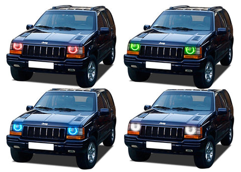 Jeep-Grand Cherokee-1993, 1994, 1995, 1996, 1997, 1998-LED-Halo-Headlights-RGB-No Remote-JE-GC9398-V3H