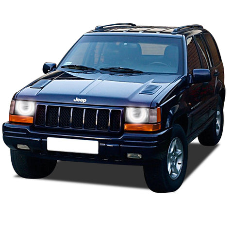 Jeep-Grand Cherokee-1993, 1994, 1995, 1996, 1997, 1998-LED-Halo-Headlights-White-RF Remote White-JE-GC9398-WHRF