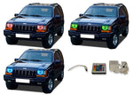 Jeep-Grand Cherokee-1993, 1994, 1995, 1996, 1997, 1998-LED-Halo-Headlights-RGB-IR Remote-JE-GC9398-V3HIR