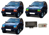 Jeep-Grand Cherokee-1993, 1994, 1995, 1996, 1997, 1998-LED-Halo-Headlights-RGB-RF Remote-JE-GC9398-V3HRF