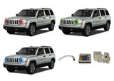 Jeep-Patriot-2007, 2008, 2009, 2010, 2011, 2012, 2013, 2014, 2015, 2016-LED-Halo-Headlights-RGB-IR Remote-JE-PT0710-V3HIR