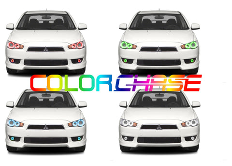 Mitsubishi-Lancer-2008, 2009, 2010, 2011, 2012, 2013, 2014, 2015, 2016-LED-Halo-Headlights and Fog Lights-ColorChase-No Remote-MI-LA0814-CCHF